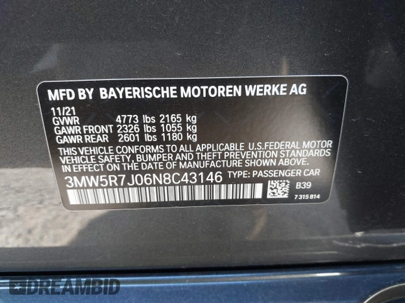 2022 BMW 3 Series 330i xDrive with VIN 3MW5R7J06N8C43146, listed as a IAAI auction lot 41572792 with 6,224 mi miles. Bid and sale history available at carsss.com. Image 9.