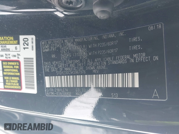 2019 Toyota Sienna XLE Auto Access Seat with VIN 5TDYZ3DC5KS967976, listed as a IAAI auction lot 41623525 with 83,527 mi miles. Bid and sale history available at carsss.com. Image 9.