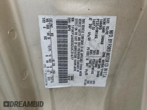 2002 Ford Explorer Sport Value with VIN 1FMYU60EX2UC31677, listed as a Copart auction lot 46415785 with 104,684 mi miles and Salvage title. Bid and sale history available at DreamBid. Image 15.