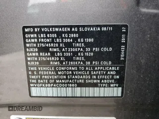 2012 Volkswagen Touareg Sport with VIN WVGFK9BP4CD001860, listed as a Copart auction lot 55090375 with 153,456 mi miles and Salvage title. Bid and sale history available at DreamBid. Image 13.