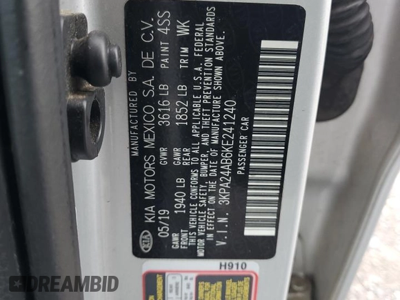 2019 Kia Rio S with VIN 3KPA24AB6KE241240, listed as a Copart auction lot 64568984 with 86,934 mi miles and Salvage Title. Bid and sale history available at DreamBid. Image 13.