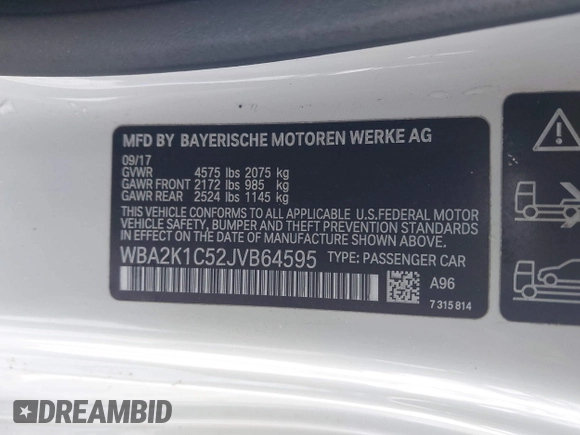 2018 BMW 2 Series 230i xDrive with VIN WBA2K1C52JVB64595, listed as a IAAI auction lot 41604748 with 47,461 mi miles and . Bid and sale history available at DreamBid. Image 9.