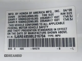 2008 Honda CR-V EX with VIN 5J6RE48598L016704, listed as a IAAI auction lot 41687375 with 260,524 mi miles. Bid and sale history available at carsss.com. Image 9.