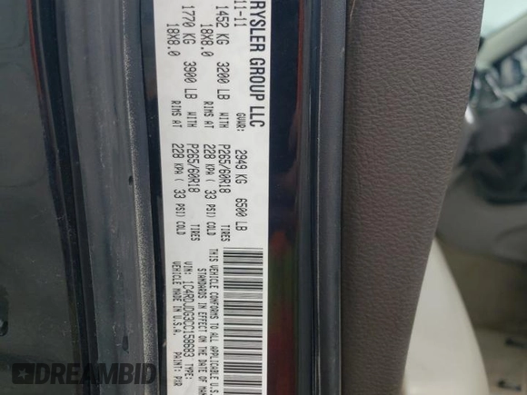 2012 Dodge Durango Crew with VIN 1C4RDJDG3CC158683, listed as a Copart auction lot 49988005 with 172,748 mi miles and Salvage Title. Bid and sale history available at DreamBid. Image 14.