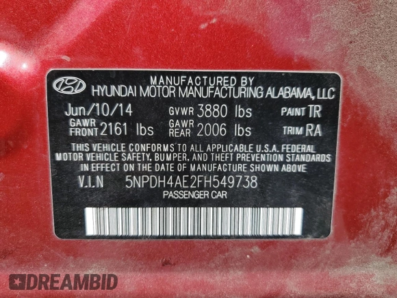 2015 Hyundai Elantra SE z VIN 5NPDH4AE2FH549738, wystawiony jako Copart lot #57289355 z przebiegiem 103 411 mil mil oraz Szkody całkowita. Historia ofert i sprzedaży dostępna na DreamBid. Obrazek 12.