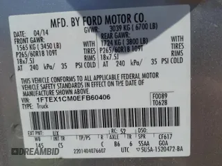 2014 Ford F-150 XL with VIN 1FTEX1CM0EFB60406, listed as a Copart auction lot 53823245 with Not provided miles and Salvage title. Bid and sale history available at DreamBid. Image 12.