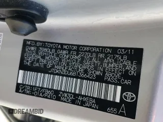 2011 Toyota Prius I z VIN JTDKN3DU6B1366423, wystawiony jako Copart lot #57634085 z przebiegiem 121 177 mil mil oraz Czysty tytuł • Clean title. Historia ofert i sprzedaży dostępna na DreamBid. Obrazek 13.