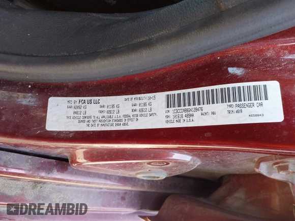 2016 Chrysler 200 Limited with VIN 1C3CCCAB8GN128476, listed as a IAAI auction lot 42062770 with Not Provided miles and . Bid and sale history available at carsss.com. Image 9.
