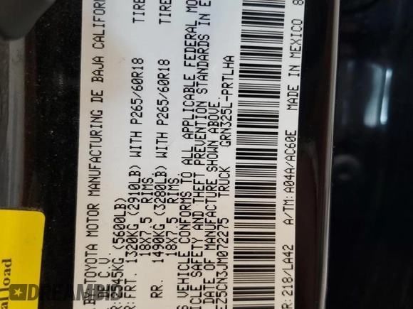 2018 Toyota Tacoma SR5 z VIN 3TMEZ5CN3JM072275, wystawiony jako Copart lot #56141695 z przebiegiem Nie podano mil oraz Czysty tytuł • Clean title. Historia ofert i sprzedaży dostępna na DreamBid. Obrazek 13.