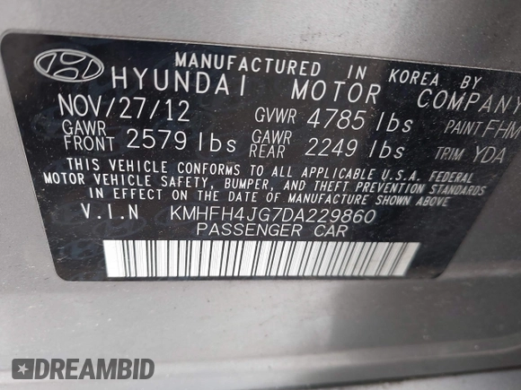 2013 Hyundai Azera с VIN KMHFH4JG7DA229860, выставлен на аукционе IAAI как лот 42391312 с пробегом 151 503 миль миль и . История ставок и продаж доступна на DreamBid. Изображение 9.