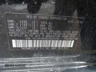 2020 Subaru Impreza with VIN 4S3GKAB69L3602396, listed as a IAAI auction lot 41621494 with 63,952 mi miles and . Bid and sale history available at DreamBid. Image 9.