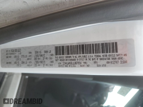 2018 Jeep Wrangler Sport S z VIN 1C4AJWAG8JL867954, wystawiony jako Copart lot #57175235 z przebiegiem 69 390 mil mil oraz Szkoda całkowita • Salvage title. Historia ofert i sprzedaży dostępna na DreamBid. Obrazek 13.