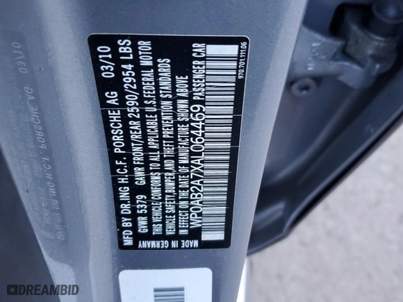 2010 Porsche Panamera S with VIN WP0AB2A7XAL064469, listed as a Copart auction lot 87737415 with NaN miles and Salvage Title. Bid and sale history available at carsss.com. Image 12.