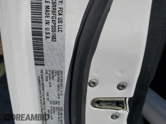 2023 Ram 1500 Tradesman с VIN 1C6RR6FGXPS551983, выставлен на аукционе Copart как лот 44650645 с пробегом 1 329 миль миль и Списание • Salvage title. История ставок и продаж доступна на DreamBid. Изображение 14.