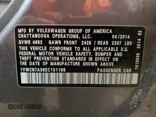 2014 Volkswagen Passat TDI SEL Premium with VIN 1VWCN7A36EC101188, listed as a Copart auction lot 80525874 with 190,326 mi miles and Salvage Title. Bid and sale history available at carsss.com. Image 12.