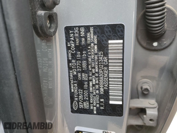 2023 Hyundai Venue SE with VIN KMHRB8A30PU213425, listed as a Copart auction lot 53613055 with 25,358 mi miles and Salvage title. Bid and sale history available at DreamBid. Image 14.