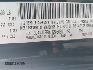 2020 Jeep Compass Latitude with VIN 3C4NJCBB8LT206001, listed as a IAAI auction lot 42352933 with 58,406 mi miles and . Bid and sale history available at DreamBid. Image 9.