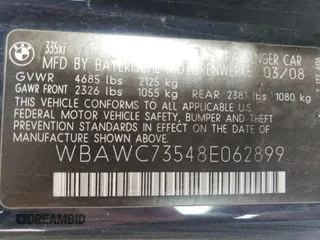 2008 BMW 3 Series 335xi with VIN WBAWC73548E062899, listed as a Copart auction lot 58737244 with 116,295 mi miles and Salvage Title. Bid and sale history available at carsss.com. Image 12.