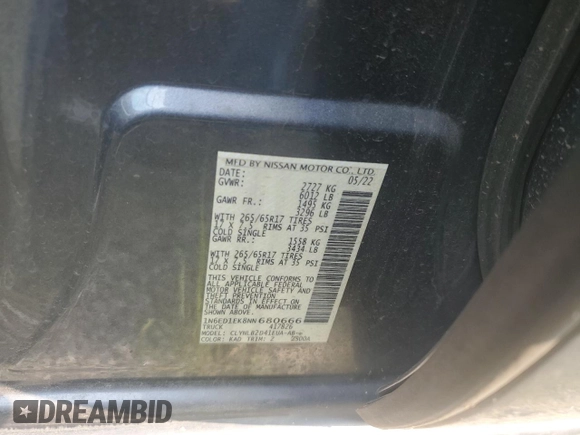 2022 Nissan Frontier SV with VIN 1N6ED1EK8NN680666, listed as a Copart auction lot 59164865 with 57,697 mi miles and Salvage title. Bid and sale history available at DreamBid. Image 12.