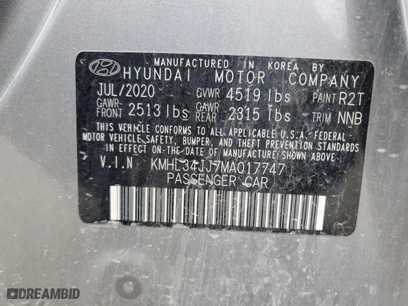 2021 Hyundai Sonata Hybrid SEL with VIN KMHL34JJ7MA017747, listed as a Copart auction lot 41463205 with 27,039 mi miles and Salvage Title. Bid and sale history available at carsss.com. Image 14.
