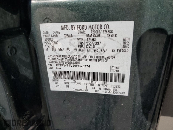 2006 Ford F-150 XLT with VIN 1FTPW14V26FB25774, listed as a Copart auction lot 88533715 with 195,726 mi miles and Salvage Title. Bid and sale history available at carsss.com. Image 14.