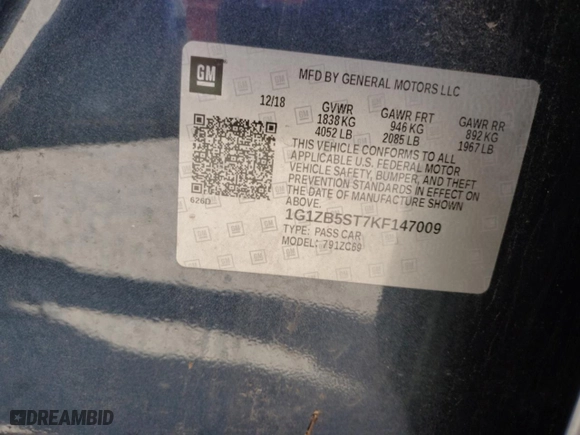 2019 Chevrolet Malibu LS with VIN 1G1ZB5ST7KF147009, listed as a Copart auction lot 88928295 with 80,086 mi miles and Salvage Title. Bid and sale history available at carsss.com. Image 12.