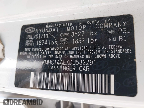2013 Hyundai Accent GLS with VIN KMHCT4AEXDU532291, listed as a IAAI auction lot 42115374 with 179,848 mi miles and . Bid and sale history available at carsss.com. Image 9.