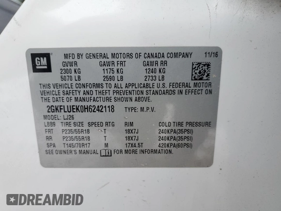 2017 GMC Terrain SLT with VIN 2GKFLUEK0H6242118, listed as a Copart auction lot 45374525 with 68,067 mi miles and Salvage Title. Bid and sale history available at DreamBid. Image 15.