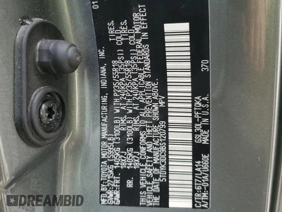 2011 Toyota Sienna XLE AAS with VIN 5TDYK3DC9BS120799, listed as a Copart auction lot 61470045 with 194,422 mi miles and Salvage title. Bid and sale history available at DreamBid. Image 13.