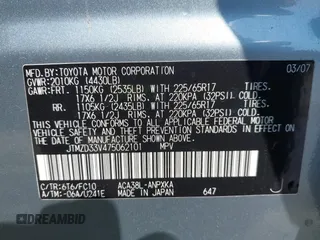 2007 Toyota RAV4 with VIN JTMZD33V475062101, listed as a IAAI auction lot 41883546 with 152,919 mi miles. Bid and sale history available at carsss.com. Image 9.
