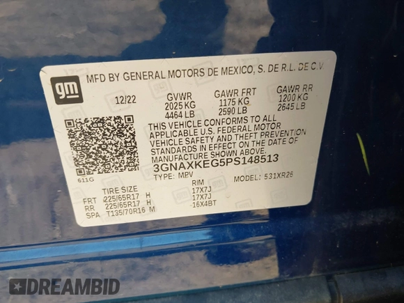2023 Chevrolet Equinox LT with VIN 3GNAXKEG5PS148513, listed as a IAAI auction lot 42556917 with 17,732 mi miles and . Bid and sale history available at DreamBid. Image 9.