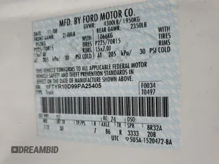 2009 Ford Ranger XL with VIN 1FTYR10D99PA25405, listed as a Copart auction lot 51997415 with 70,553 mi miles and Salvage Title. Bid and sale history available at DreamBid. Image 13.