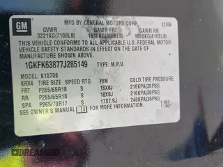 2007 GMC Yukon Denali z VIN 1GKFK63877J285149, wystawiony jako IAAI lot #42418510 z przebiegiem 140 863 mil mil oraz . Historia ofert i sprzedaży dostępna na DreamBid. Obrazek 9.