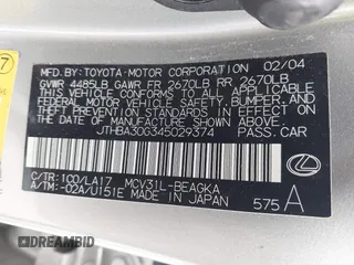 2004 Lexus ES 350 with VIN JTHBA30G345029374, listed as a IAAI auction lot 42078145 with 179,547 mi miles and . Bid and sale history available at DreamBid. Image 9.