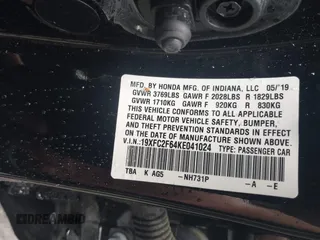 2019 Honda Civic LX with VIN 19XFC2F64KE041024, listed as a IAAI auction lot 42020159 with 36,870 mi miles and . Bid and sale history available at DreamBid. Image 9.