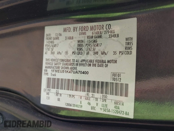 2007 Ford Explorer Sport Trac XLT with VIN 1FMEU51K47UA70400, listed as a IAAI auction lot 42689392 with 159,803 mi miles and . Bid and sale history available at DreamBid. Image 9.