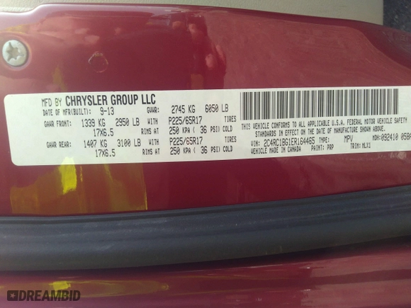 2014 Chrysler Town & Country Touring with VIN 2C4RC1BG1ER164465, listed as a IAAI auction lot 40089826 with 132,980 mi miles. Bid and sale history available at carsss.com. Image 9.