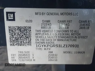 2020 Cadillac XT6 AWD Sport with VIN 1GYKPGRS1LZ170931, listed as a IAAI auction lot 40656458 with 80,168 mi miles and . Bid and sale history available at DreamBid. Image 9.