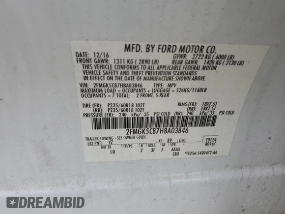 2017 Ford Flex SEL with VIN 2FMGK5C87HBA03846, listed as a Copart auction lot 78281354 with 141,874 mi miles and Salvage Title. Bid and sale history available at carsss.com. Image 13.