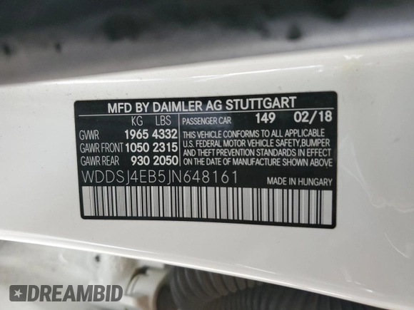 2018 Mercedes-Benz CLA 250 with VIN WDDSJ4EB5JN648161, listed as a Copart auction lot 50841635 with 106,211 mi miles and Salvage Title. Bid and sale history available at DreamBid. Image 14.