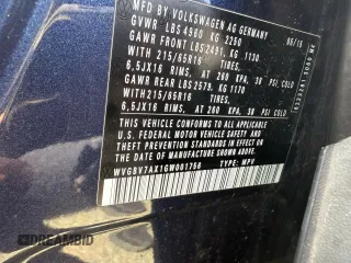 2016 Volkswagen Tiguan S with VIN WVGBV7AX1GW001756, listed as a Copart auction lot 53538165 with 105,641 mi miles and Clean Title. Bid and sale history available at DreamBid. Image 10.