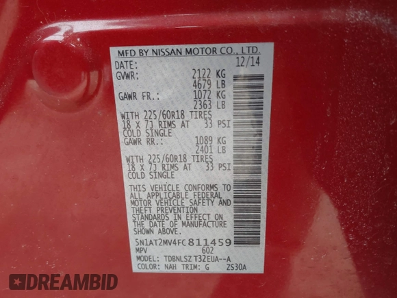2015 Nissan Rogue SL z VIN 5N1AT2MV4FC811459, wystawiony jako IAAI lot #42061750 z przebiegiem 79 592 mil mil oraz . Historia ofert i sprzedaży dostępna na DreamBid. Obrazek 9.