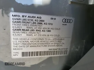 2020 Audi SQ5 Premium Plus with VIN WA1B4AFY6L2015167, listed as a Copart auction lot 52133585 with 27,887 mi miles and Salvage Title. Bid and sale history available at DreamBid. Image 13.