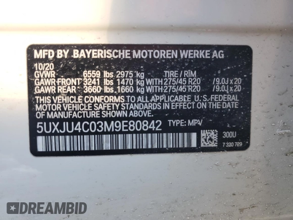 2021 BMW X5 M50i with VIN 5UXJU4C03M9E80842, listed as a Copart auction lot 42736845 with 75,390 mi miles and Salvage Title. Bid and sale history available at carsss.com. Image 14.