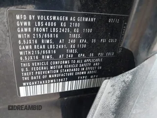 2013 Volkswagen Tiguan SE z VIN WVGAV7AXXDW519677, wystawiony jako IAAI lot #42264759 z przebiegiem 103 913 mil mil oraz . Historia ofert i sprzedaży dostępna na DreamBid. Obrazek 9.