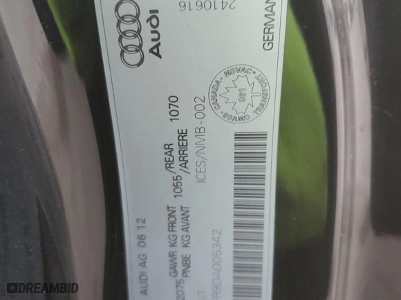 2013 Audi A5 Technik with VIN WAU4FBFR9DA005342, listed as a Copart auction lot 81244944 with 206,162 mi miles and Clean Title. Bid and sale history available at carsss.com. Image 12.