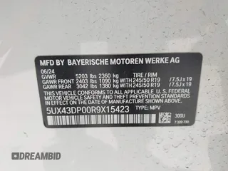 2024 BMW X3 sDrive30i with VIN 5UX43DP00R9X15423, listed as a IAAI auction lot 41866754 with 5,548 mi miles and . Bid and sale history available at DreamBid. Image 9.