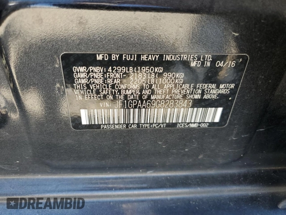 2016 Subaru Impreza 2.0i with VIN JF1GPAA69G8283843, listed as a Copart auction lot 59786295 with 69,546 mi miles and Salvage title. Bid and sale history available at DreamBid. Image 12.