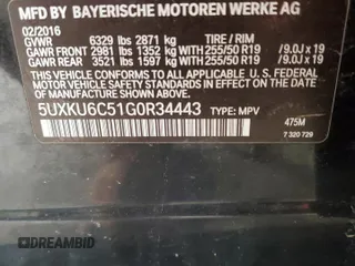 2016 BMW X6 xDrive50i with VIN 5UXKU6C51G0R34443, listed as a Copart auction lot 66511594 with 129,083 mi miles and Salvage Title. Bid and sale history available at carsss.com. Image 13.
