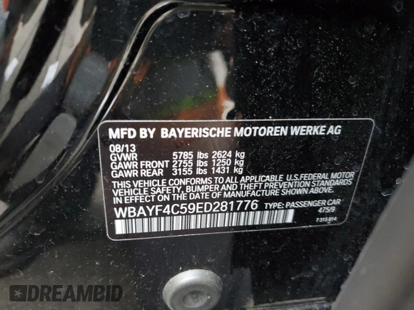 2014 BMW 7 Series 740Li xDrive with VIN WBAYF4C59ED281776, listed as a Copart auction lot 83563234 with 77,899 mi miles and Salvage Title. Bid and sale history available at carsss.com. Image 12.